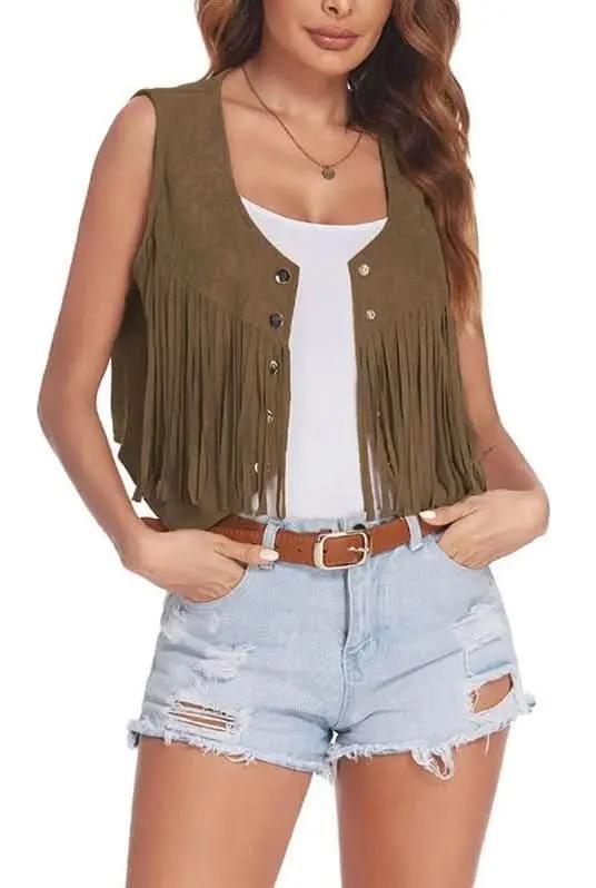 Cropped fringe vest for stylish layering - Love Salve